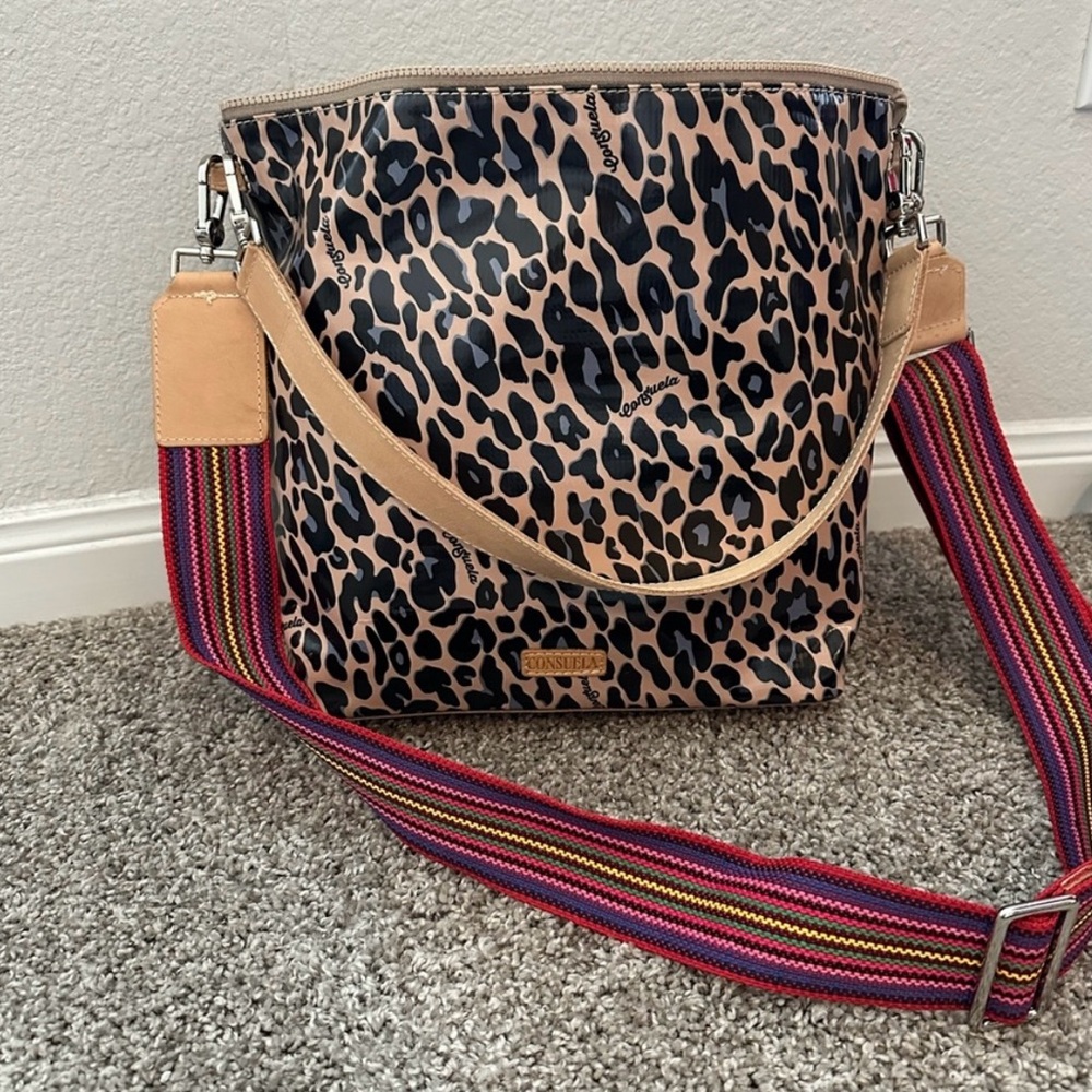 Consuela Brown Tan Crossbody Bag with Leopard Print